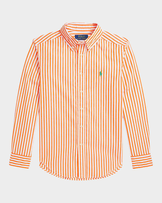 Boy's Striped Pony Embroidered Sport Shirt, Size S-XL